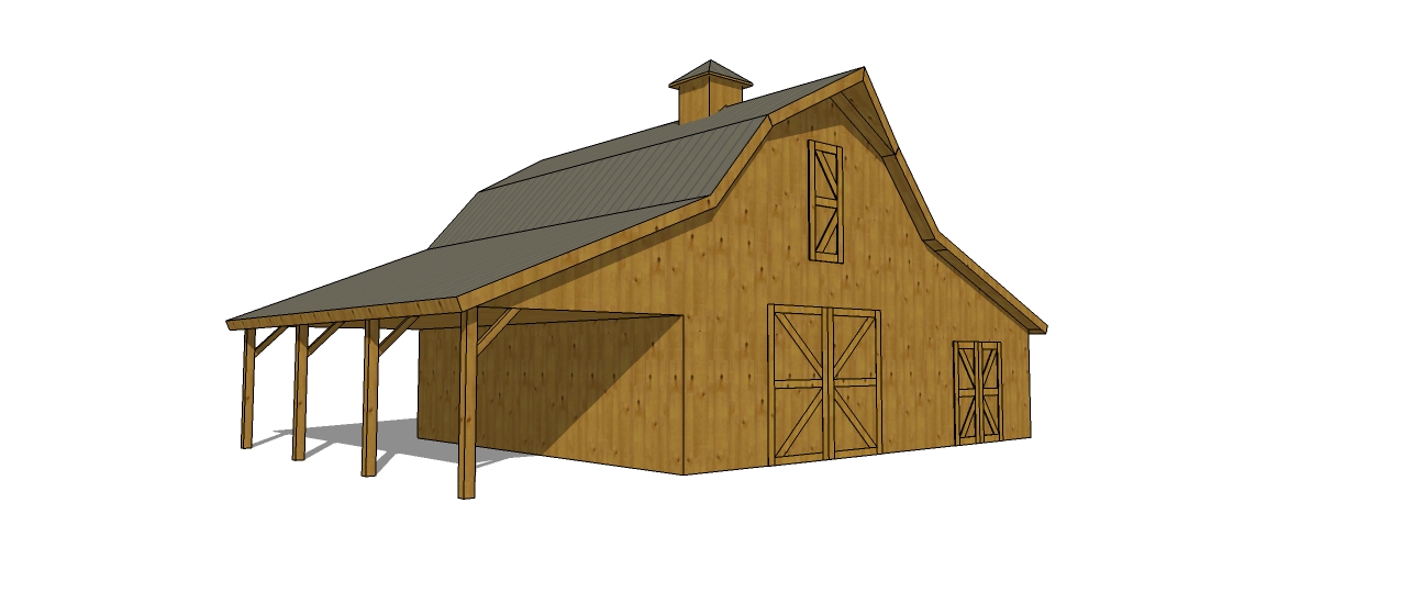 46x30 Gambrel Horse Barn Plans - Barngeek.com