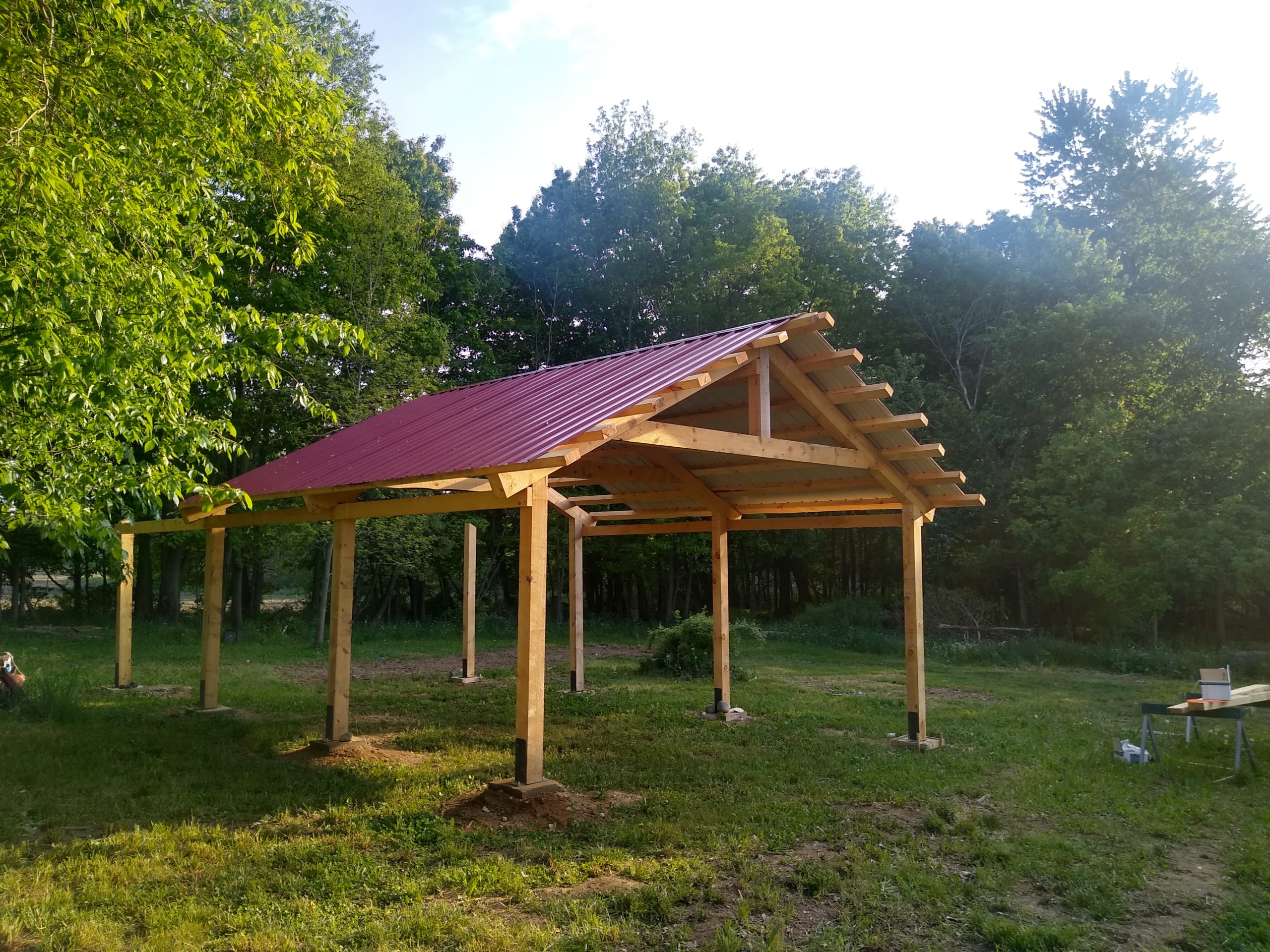 The 20x30 King Post barn as a pavilon from a corner angle