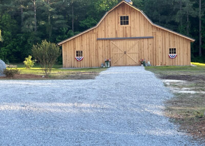 46x50 Gambrel Barn Finished with gravel drive