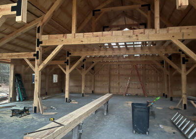 46x50 Gambrel Kissell Barn interior photo of the lofts, beans, and posts with hardware,