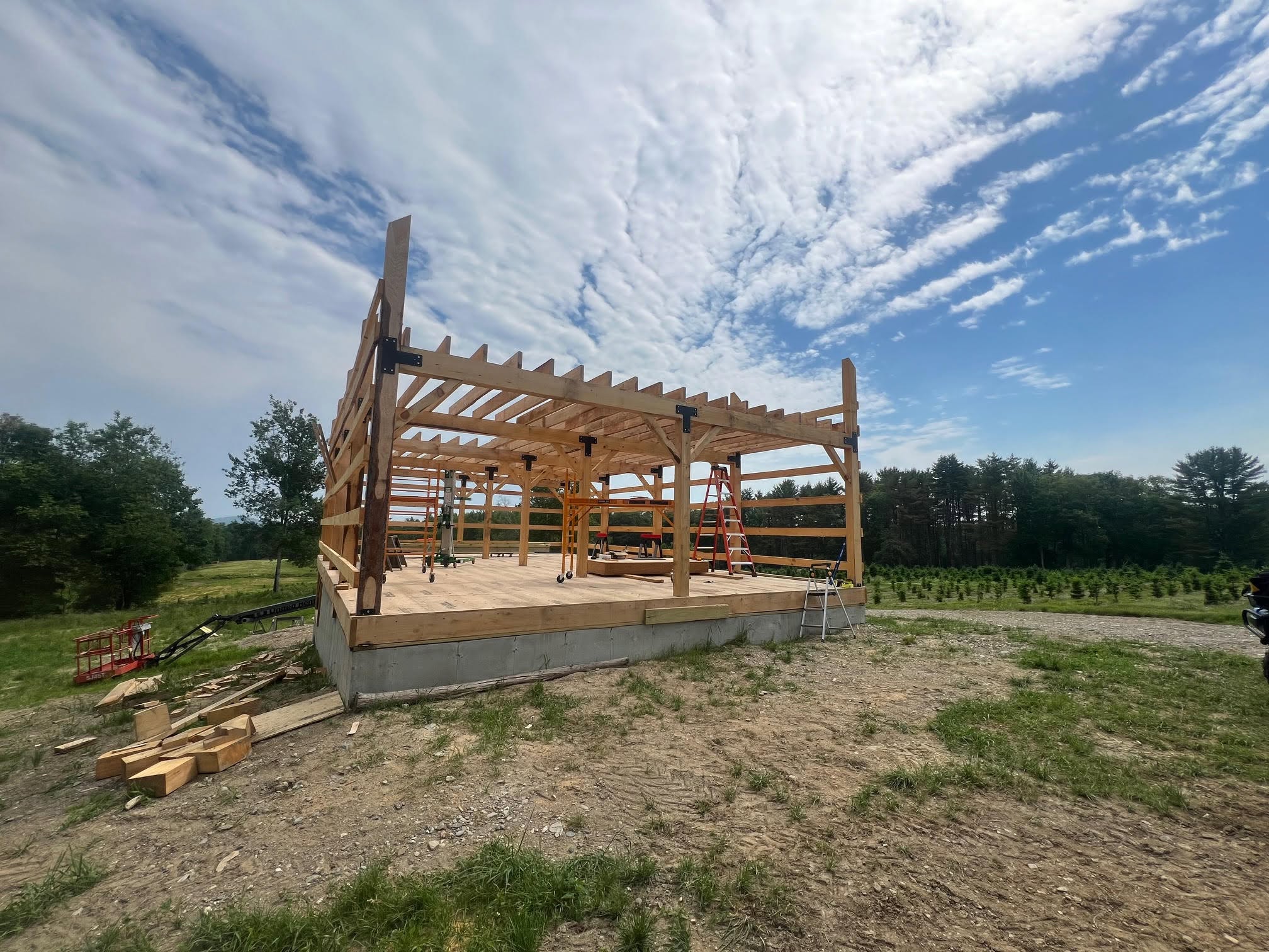 WinterportEvergreenFarmGableBarnFramingCloseUp
